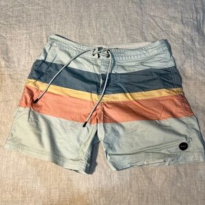 RVCA Men's Striped Swim Shorts - Blue, Yellow, Coral